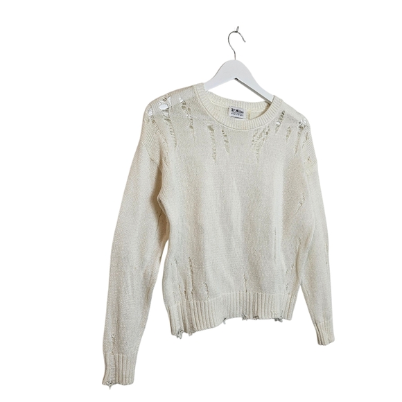 27 Miles Malibu Distressed White Sweater Womens XS Raw Hem...